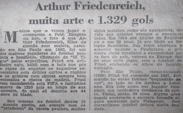 Recorte do Diário Popular sobre Arthur Friedenreich