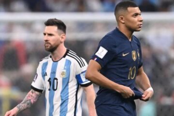 Lionel Messi e Kylian Mbappé na Copa do Mundo 2022